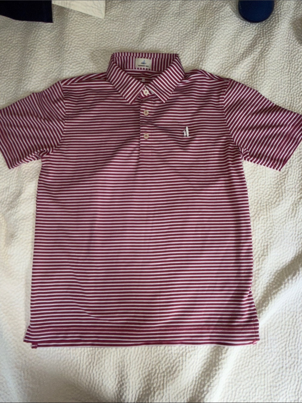 johnnie-O Boys Maroon and White Striped Polo